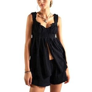 Urban Outfitters Out From Under Lilly Babydoll Tank Top Size M Black Gauzy Airy